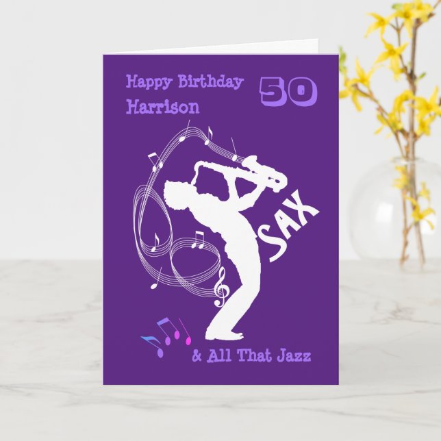Music Themed Happy Birthday Personalized Card (Yellow Flower)