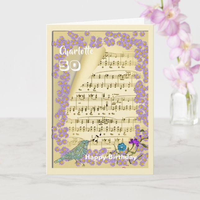 Music Themed Happy Birthday Personalized Card (Orchid)