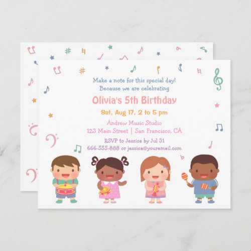 Music Themed Kids Birthday Party Invitations