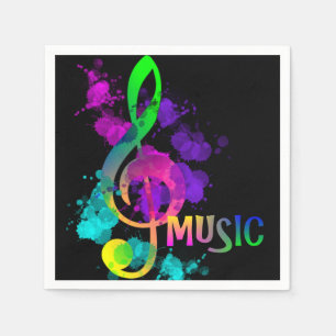 Music Themed Rainbow Treble Clef Paper Napkins