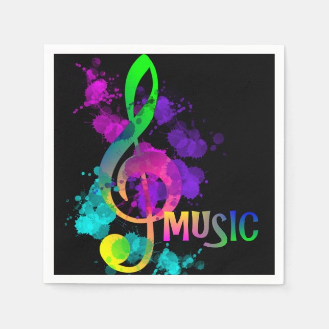 Music Themed Rainbow Treble Clef Paper Napkins (Front)