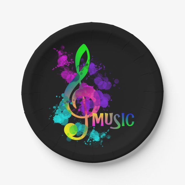 Music Themed Rainbow Treble Clef Paper Plates (Front)