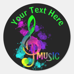 Music Themed Rainbow Treble Clef Personalized Classic Round Sticker