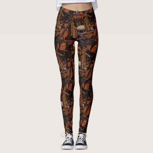 Music Themed Saxophone Violin Piano Leggings