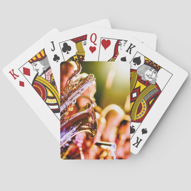 Music Themed, Shiny Brass Saxophone Player With Ba Poker Cards (Back)