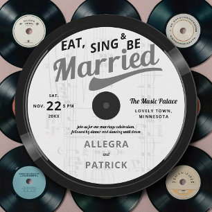 Music Themed Vintage Retro Vinyl 70s Wedding Invitation