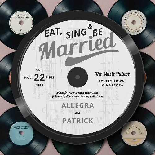 Music Themed Vintage Retro Vinyl 70s Wedding Invitation