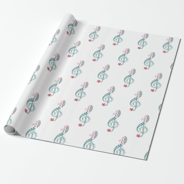 Music Themed Watercolor Treble Clef Pattern Wrapping Paper (Unrolled)