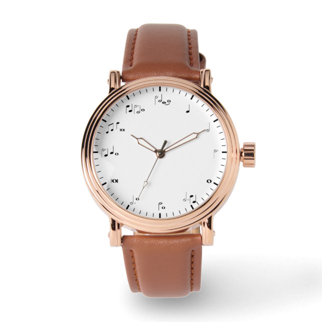 Music Time Clock Black & White Musical Notes Watch (Front)