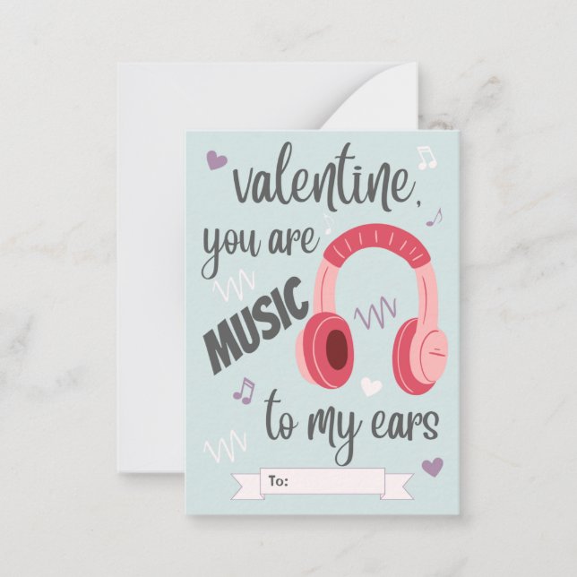 Music to my Ears Classroom Valentine's Day Note Card (Front)