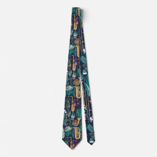 Music to my eyes // musical instruments and plants neck tie