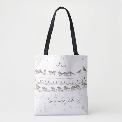 Music Tote Bag with Birds _ Personalized