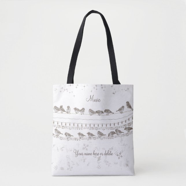 Music Tote Bag with Birds - Personalized (Front)