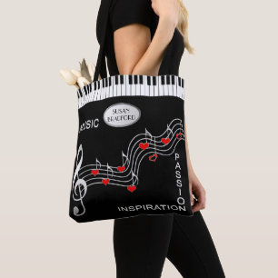 Music Tote -  Keyboard - Notes - Hearts Bag