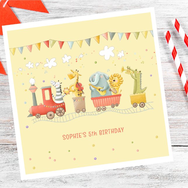 Music train with wild animals kids birthday napkins (Creator Uploaded)