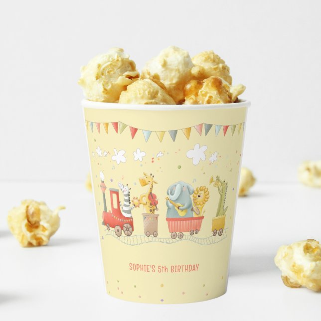 Music train with wild animals kids birthday paper cups (Creator Uploaded)