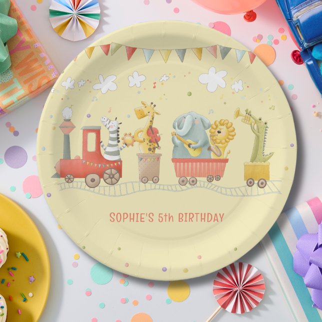 Music train with wild animals kids birthday paper plates (Creator Uploaded)