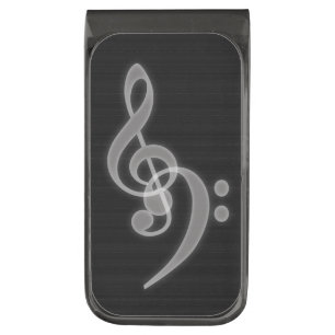 Music - Treble and Bass Clef Gunmetal Finish Money Clip
