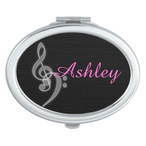 Music _ Treble and Bass Clef Oval Compact Mirror