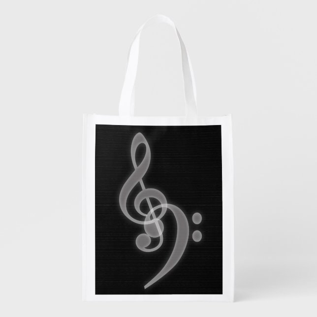 Music - Treble and Bass Clef Reusable Grocery Bag (Front)