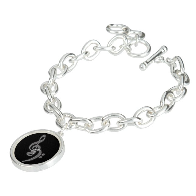 Music - Treble and Bass Clef Round Charm Bracelet (Side)