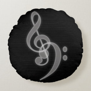Music - Treble and Bass Clef Round Pillow
