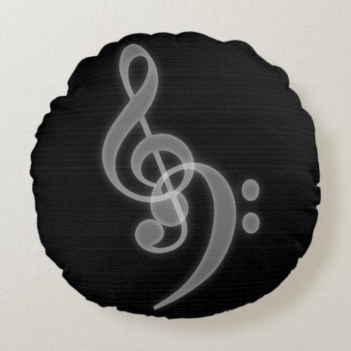 Music _ Treble and Bass Clef Round Pillow
