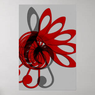 Music Treble Clef Abstract in Gray Red and Black Poster