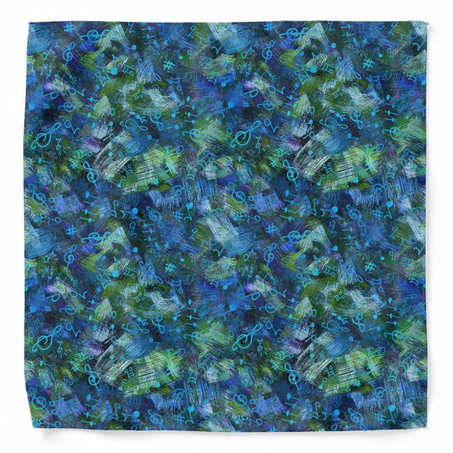 Music Treble Clef and Notes Abstract Pattern Bandana (Front)