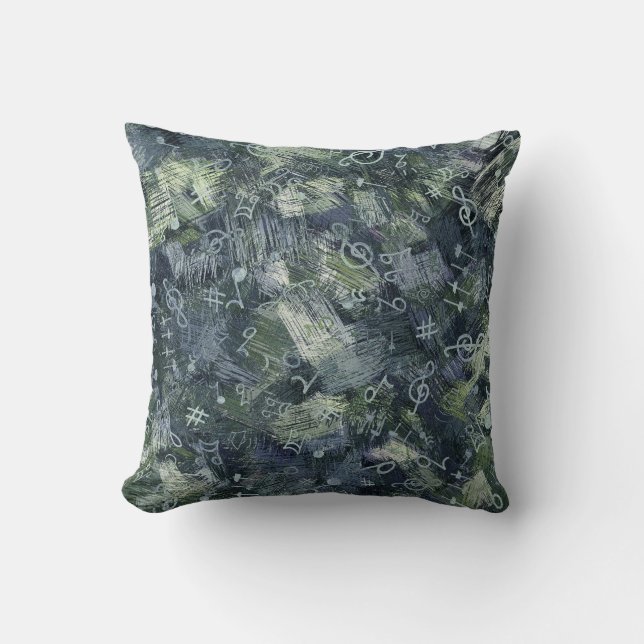 Music Treble Clef and Notes Abstract Pattern Throw Pillow (Front)
