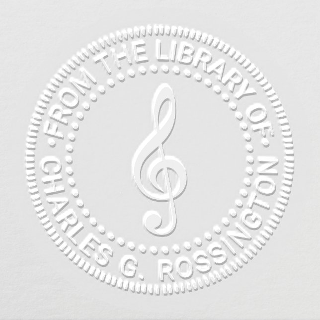 Music Treble Clef G Clef Round Library Book Name Embosser (Design)
