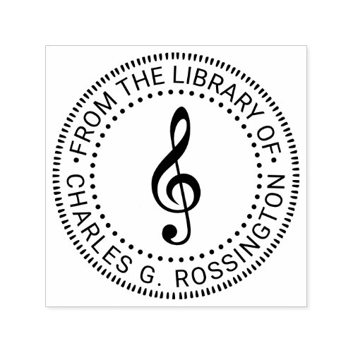 Music Treble Clef G Clef Round Library Book Name Self_inking Stamp