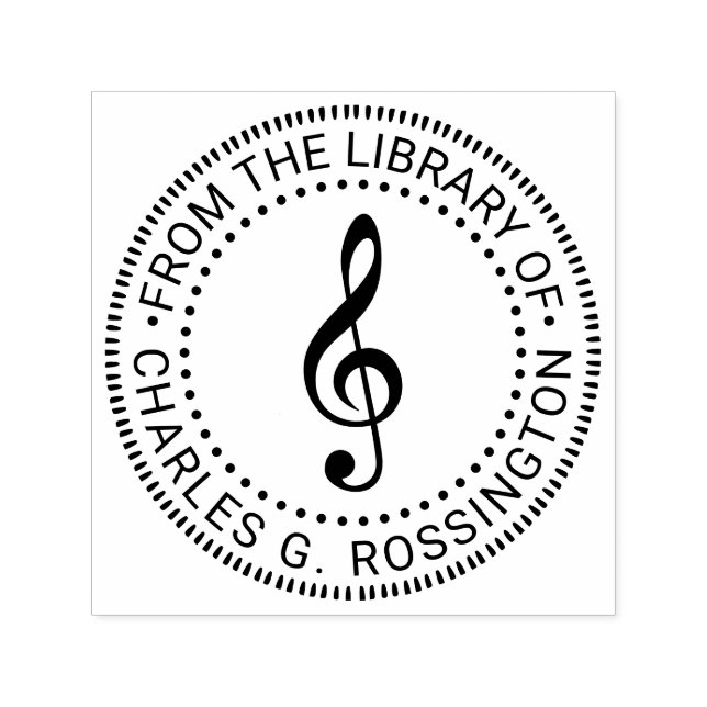Music Treble Clef G Clef Round Library Book Name Self-inking Stamp (Design)