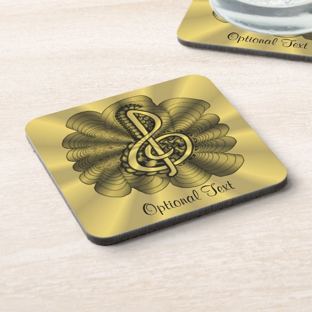 Music Treble Clef Gold Customized Beverage Coaster (Left Side)