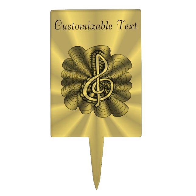 Music Treble Clef Gold Personalized Cake Topper (Front)