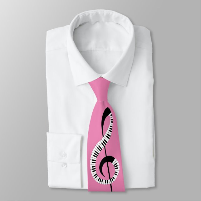 Music Treble Clef Piano Keys Musician Pink Neck Tie (Tied)