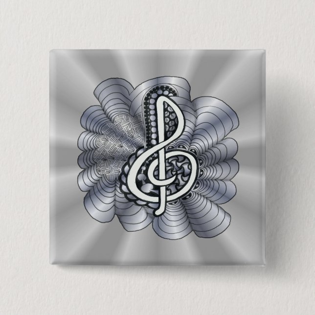 Music Treble Clef Silver Button (Front)