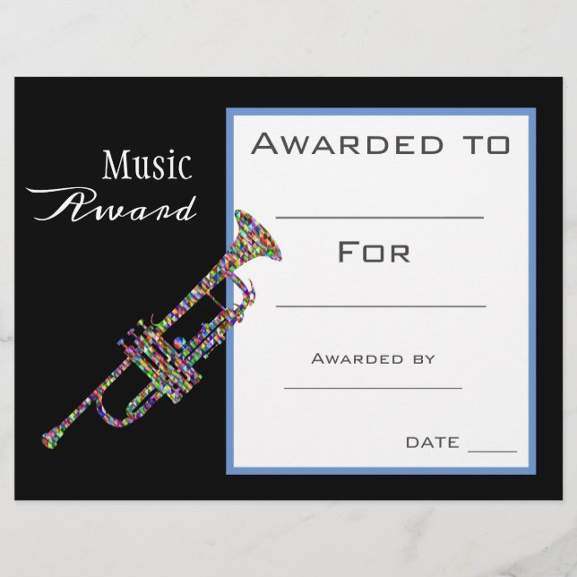 Music trumpet award certificate music teacher (Front)