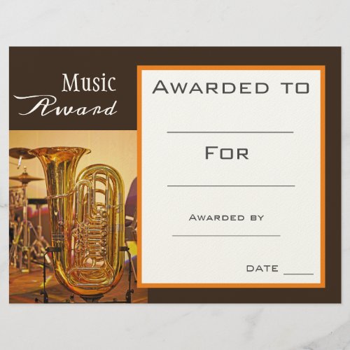 Music Tuba award certificate music teacher