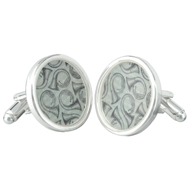 Music Tuba Brass Round Cufflinks, Silver Plated Cufflinks (Angled)