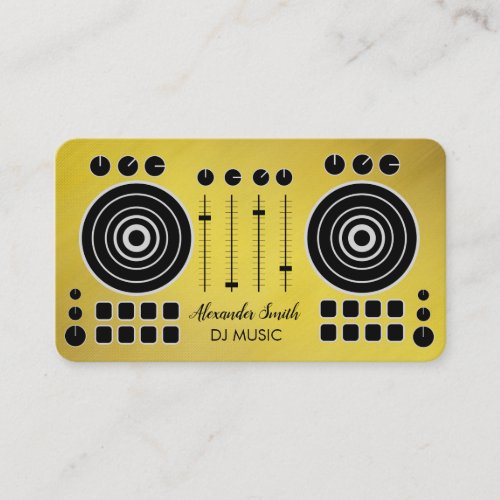 Music Turntable Black and Gold DJ Player Business Card