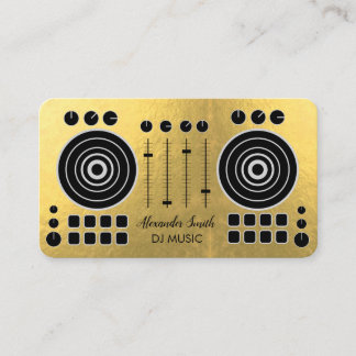 Music Turntable Black and Gold White DJ Player Business Card