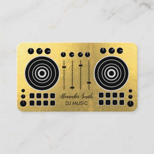 Music Turntable Black and Gold White DJ Player  Business Card