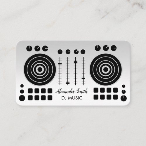 Music Turntable Black and Silver White DJ Player  Business Card