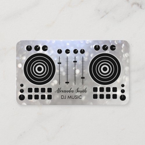 Music Turntable Black and Silver White DJ Player   Business Card