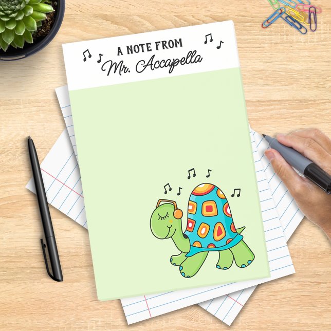 Music Turtle Music Teacher Customized  Post-it Notes (Musical Turtle Personalized Notepad - great gift for musicians, music teachers, and music lovers)
