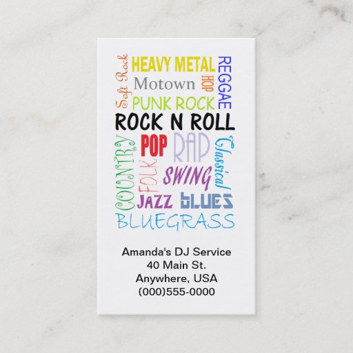 Customizable Music Types Business Cards