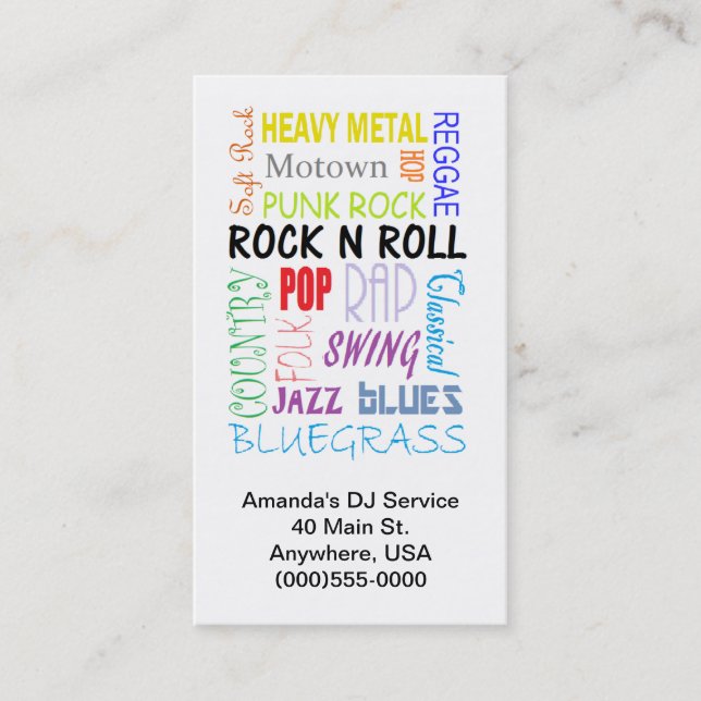 Music Types Business Cards (Front)