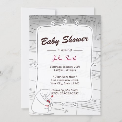 Uke Bear Music Notes Baby Shower Invitations