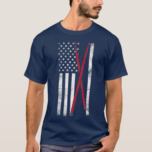 Music US Flag Patriotic American Pride Drummer T_Shirt